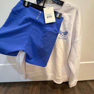 Wilo Blue Shorts and White Tennis Club Sweatshirt